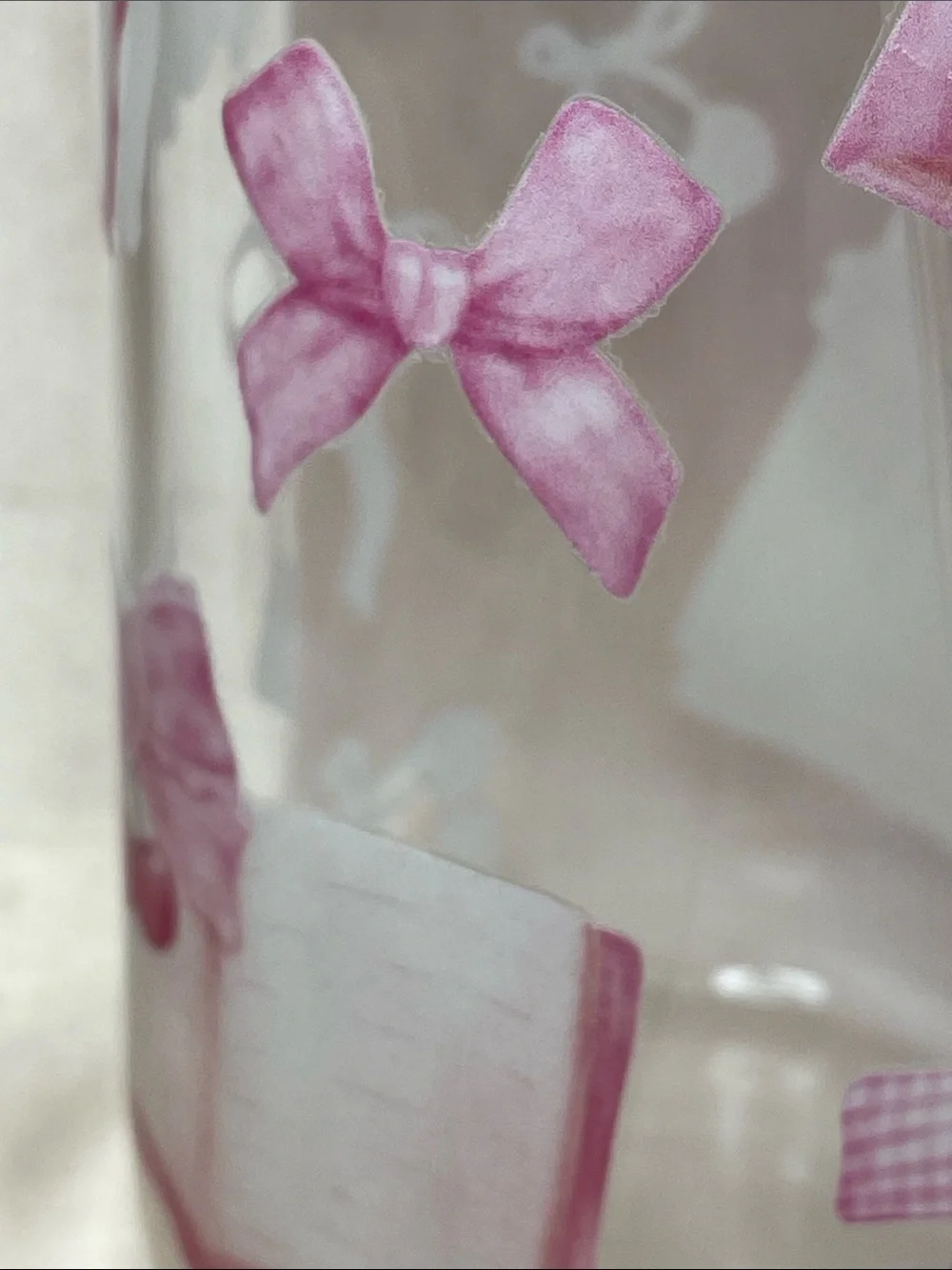 Glass Drink Jar with Bamboo Lid & Straw - Pink Cherry Design NEW